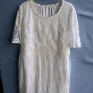 Unbranded Plus Size XXL White Floral Lace Layered Knee Length Dress